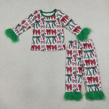 GLP3611 girls Christmas bow green furry pajamas