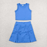 GSD3761 baby girls solid blue sleeveless skirt Outfits yoga