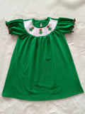 smocked Christmas tree green girls dress