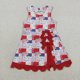 GSD3945 girls July Fourth flage sleeveless red bow scalloped  dress yoga