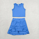 GSD3761 baby girls solid blue sleeveless skirt Outfits yoga