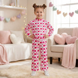 GLP3867 girls Valentine plaid long sleeve pant mock neck outfits