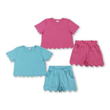Matching toddler clothes matching clothing  solid color print set girls summer clothing