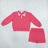 GLS0225 Baby girls hot pink long sleeves shorts zipper outfits cotton