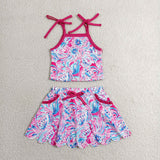 GSD3728 baby girls rose sea grass slip scalloped skirt Outfits yoga