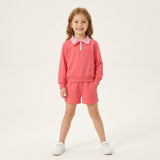 GLS0225 Baby girls hot pink long sleeves shorts zipper outfits cotton
