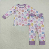 Matching Baby girls fall pumpkin purple long sleeve clothing