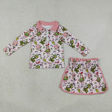 GLD1610 Baby Girls Christmas cartoon zipper pink long sleeve skirt  Outfits