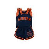 Sample girls AUBURN navy orange bow sleeveless shorts outfits