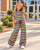 10.7 Pre-order GSPO2405 Baby Girls Mardi Gras stripe long sleeve pant outfits