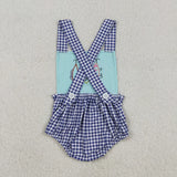 Matching Baby girls boys fish checkered romper outfits embroidery