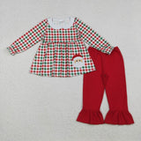 Matching Baby girls Christmas checkered romper outfits clothing embroidery