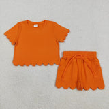 Matching Baby girls solid short sleeve scalloped shorts outfits