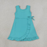 GSD3768 girls blue bow sleeveless floral dress yoga