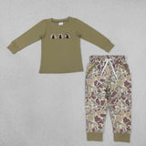 BLP1474 boys Thanksgiving turkey camo long sleeve pant outfits embroidery
