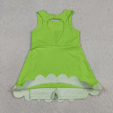 GSD3316 girls green sleeveless bow scalloped dress yoga