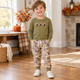 BLP1474 boys Thanksgiving turkey camo long sleeve pant outfits embroidery