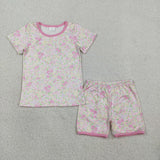 GSSO3129 girls flower short sleeve shorts outfits