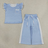 Matching Baby girls dot lace pocket flying sleeves pant outfits