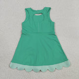 GSD3029 girls green checkered bow sleeveless Dress yoga