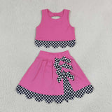 GSD3926 Girls rose sleeveless scalloped checkered skirt outfits yoga