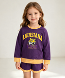 Pre-order GLS0166 girls LSU purple long sleeve shorts outfits vinyl