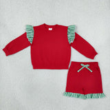 Matching Baby girls solid long sleeve ruffle outfits cotton