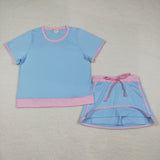 GSD3674  Adult women blue short sleeves Shorts