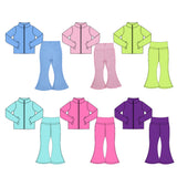 Pre-order GLP3573 Girls solid blue long sleeve zipper pant outfits yoga