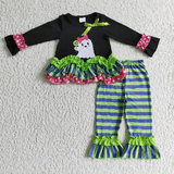 Matching Baby girls Halloween ghost outfits clothing embroidery