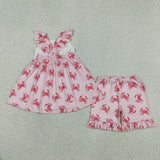 GSSO3066 girls crab flying sleeve red stripe shorts outfits