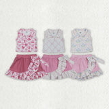 Matching Baby girls sleeveless bow shorts button skirt outfits yoga