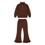 Pre-order girls solid long sleeve zipper outfits sweatshirt material