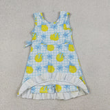 Matching Baby girls lemon blue pink checkered sleeveless dress yoga