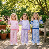 Matching girls flowe long sleeves bow pants clothing