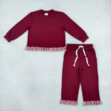 GLP3829 girls solid marnoon pants ruffle outfits cotton