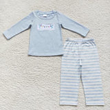 Matching Baby girls boys Christmas Colorful lights stripe romper outfits long sleeves embroidery