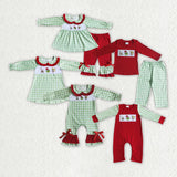 Christmas embroidery cartoon plaid  green kids clothing