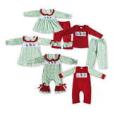 Christmas embroidery cartoon plaid  green kids clothing