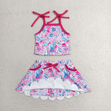 GSD3728 baby girls rose sea grass slip scalloped skirt Outfits yoga