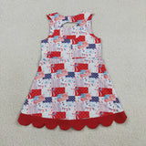 GSD3945 girls July Fourth flage sleeveless red bow scalloped  dress yoga