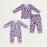 Matching Baby girls Halloween bat purple long sleeve clothing