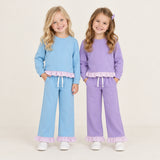 Matching  girls solid long sleeve ruffle clothing cotton