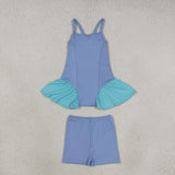GSSO3264 Girls blue slip shorts outfits yoga