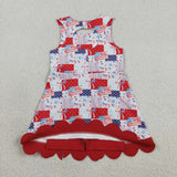 GSD3945 girls July Fourth flage sleeveless red bow scalloped  dress yoga