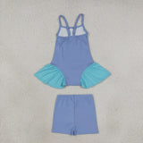 GSSO3264 Girls blue slip shorts outfits yoga
