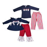 Matching Baby girls boys Christmas Santa Claus navy red clothing embroidery