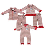 Matching Baby girls boys Christmas Santa Claus button stripe red clothing embroidery