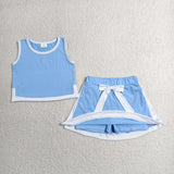 GSD3828 Girls blue sleeveless skirt outfits