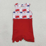GSD3945 girls July Fourth flage sleeveless red bow scalloped  dress yoga